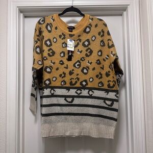 Leopard Print Sweater with Stripes